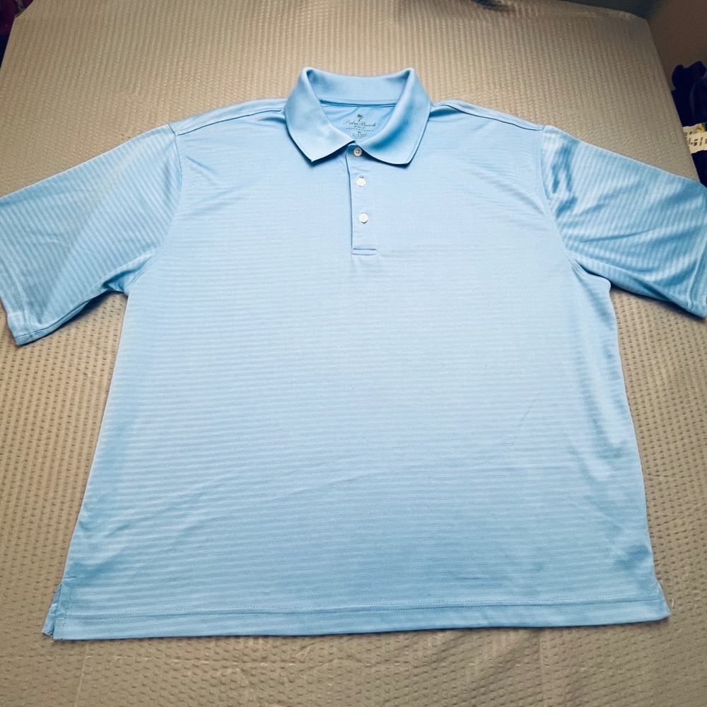 Palm Beach Golf Performance Polo Shirt Mens XL Light Blue Striped